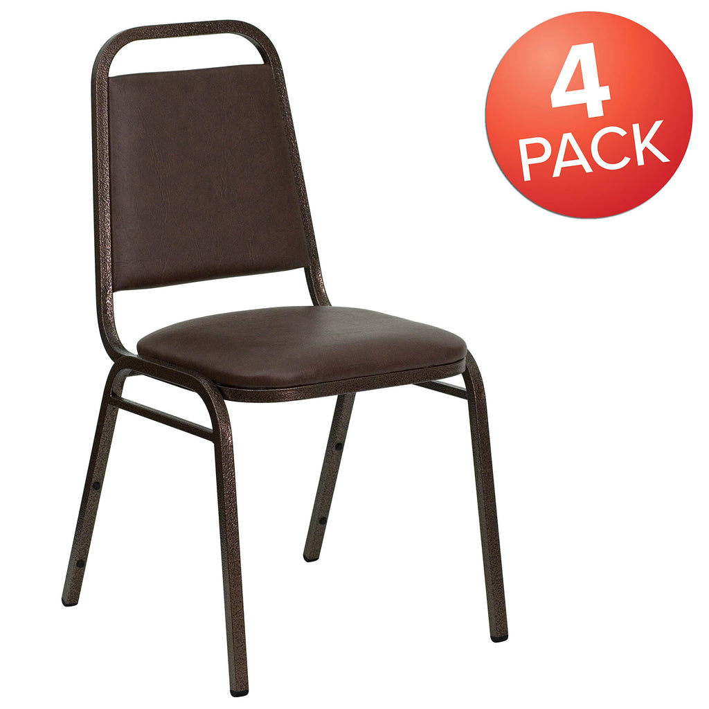 4 Pack Trapezoidal Back Stacking Banquet Chair in Brown Vinyl - Copper Vein Frame