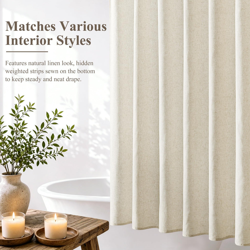 Natural Linen Fabric Shower Curtains, 72x78