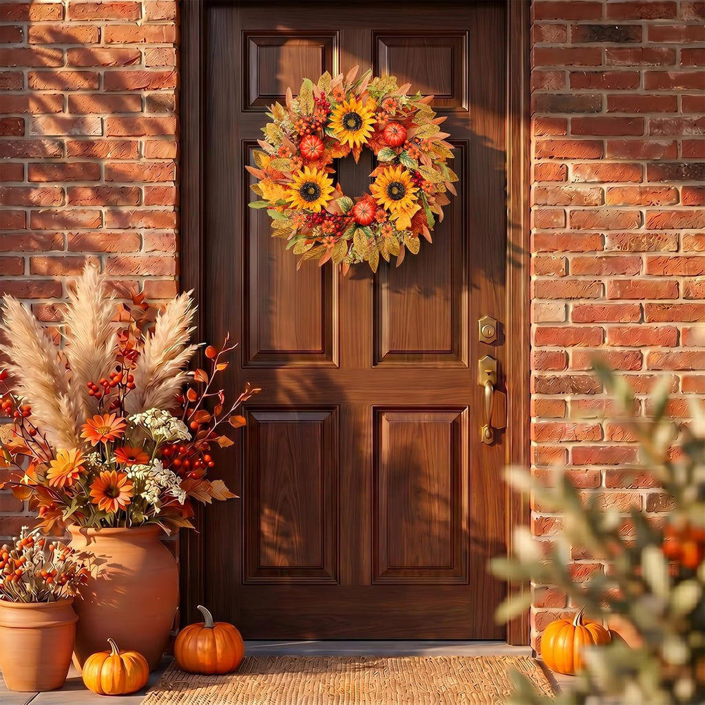 Artificial Fall Wreath 24 Inch Fall Wreaths for Front Door