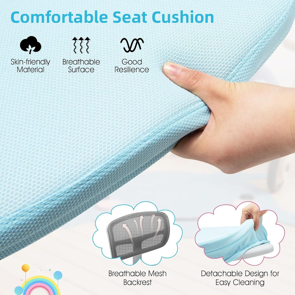 Kids Desk Chair with Detachable Cushion & Armrest, Blue