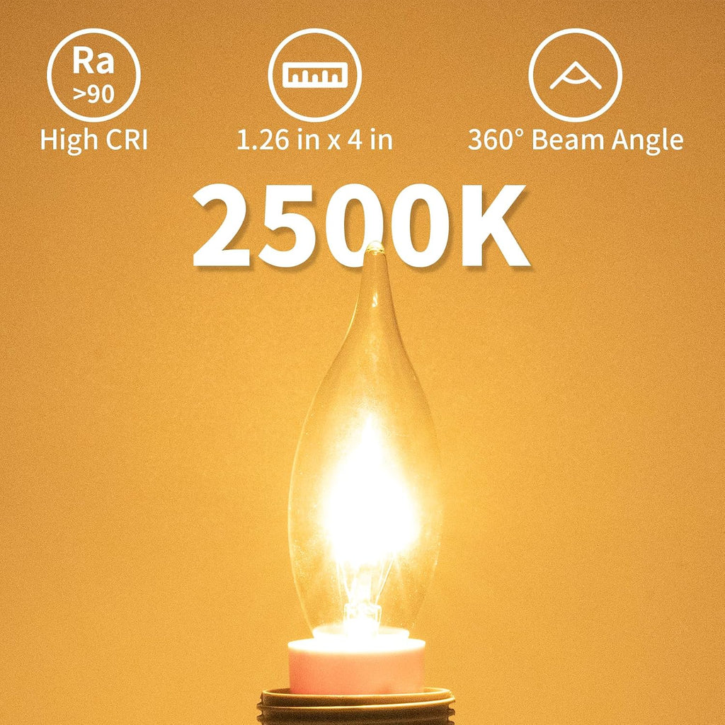 Candelabra Light Bulbs 40W Warm White 2500K, 380 Lumen Candle Chandelier Bulb for Ceiling Fan, Pendants or