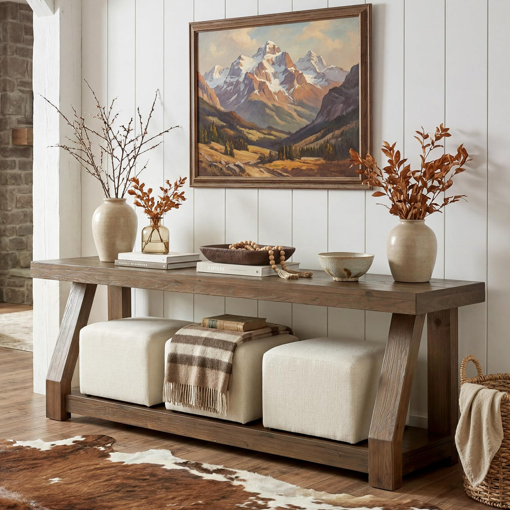 63" Solid Wood TV Stand, 2-Tier Media Console with Open Storage, Farmhouse Entertainment Center, Easy Assembly