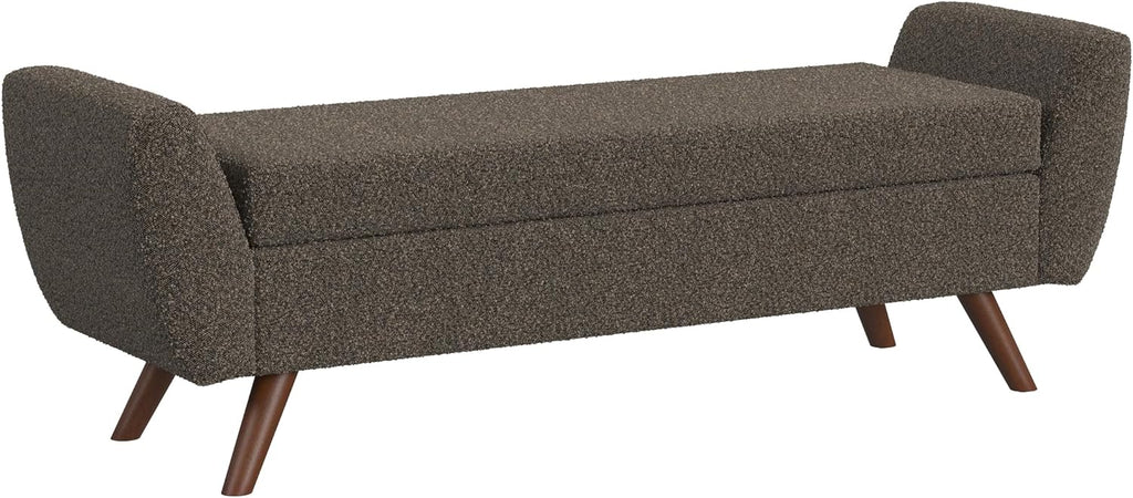 60" Modern Storage Bench with Wood Legs - Dark Brown Boucle