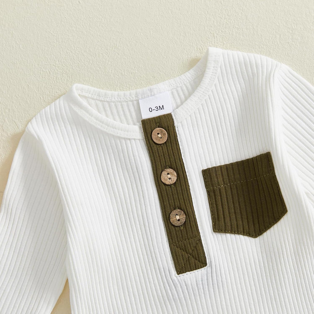 Baby Boy Clothes 3 6 12 Ribbed Knitted Long Sleeve Romper and Pants Sets Newborn Fall Splicing Color Outfits