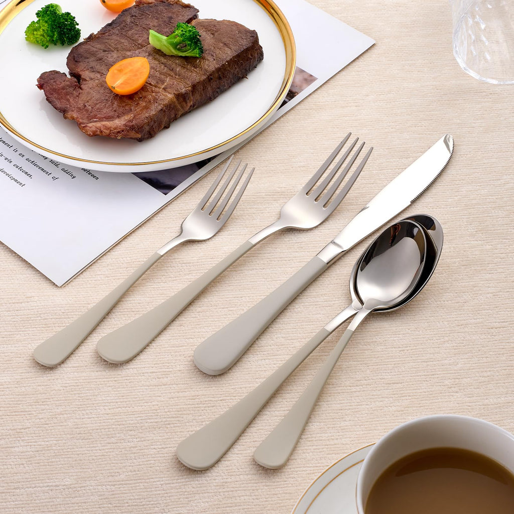 20-Piece Off white Silverware Set 18/0 Stainless Steel Silverware Set Off white Handle Cutlery Set Service for 4