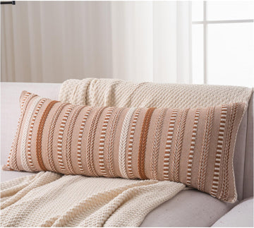 Boho Lumbar Pillow Covers 14x36 Long, Farmhouse Decorative Couch Pillow Cases, Brown Accent Pillows of Bed, Sofa