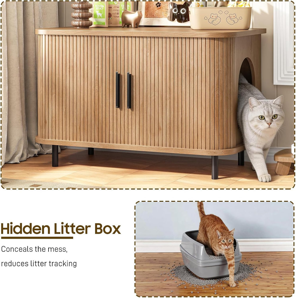 Cat Litter Box Enclosurea with Tambour Sliding Door (Oak)