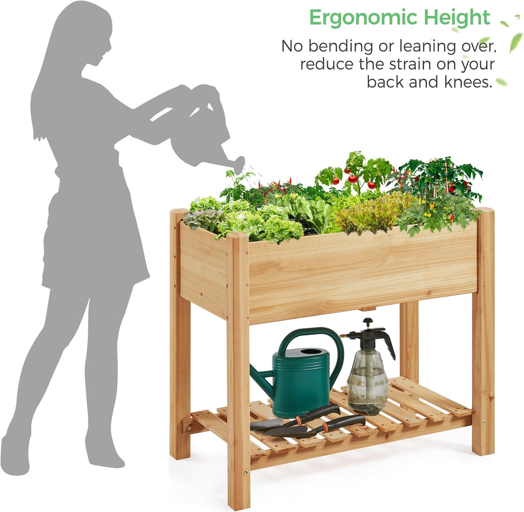 34" Raised Garden Bed with Legs, Wooden Planter Box, 1Pcs | Elevated wooden planter with sturdy fir wood frame &