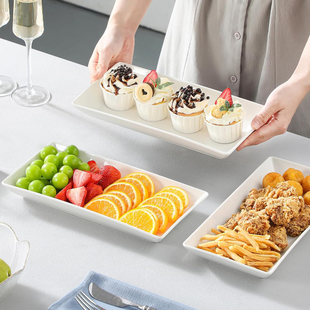 Tier Serving Trays, White Porcelain Serving Platters, 12 Inch - Set of 3