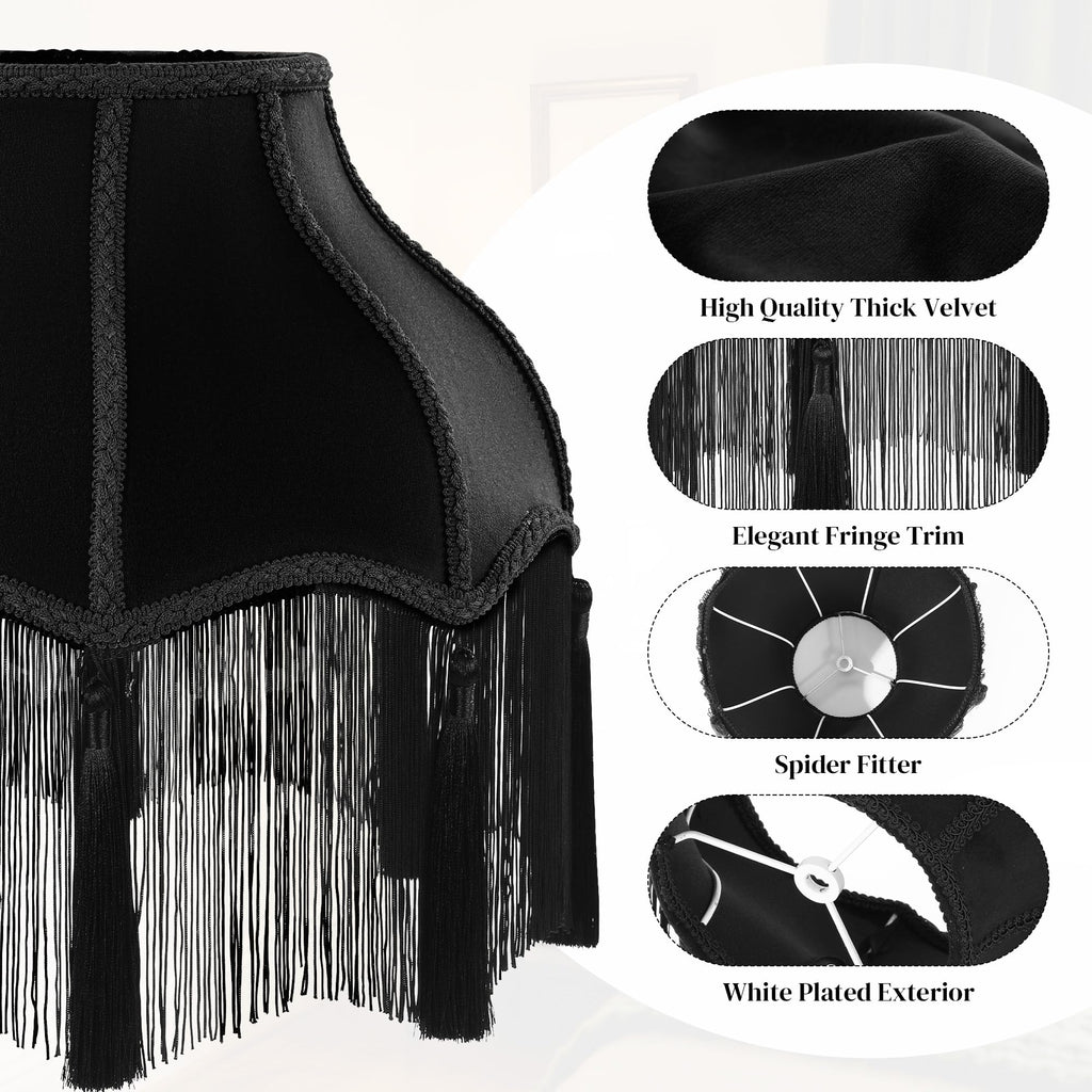 Victorian Lamp Shade, Velvet Vintage Lampshade with Tassel and Fringe, 6.4"x13"x12.3" Bell Shape Scallop Lampshades