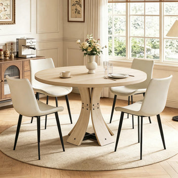 43.3" Round Dining Table Set for 4 with Curved Solid Wood Frame