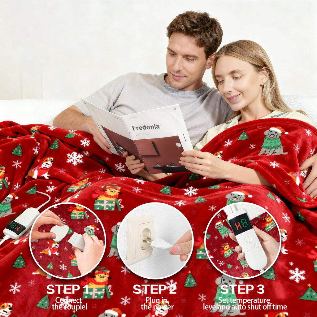 Electric Blanket Heated Throw, Soft Flannel 50"x60" Plaid Heating Blanket with 8 Hours Auto Off 10 Fast Heating