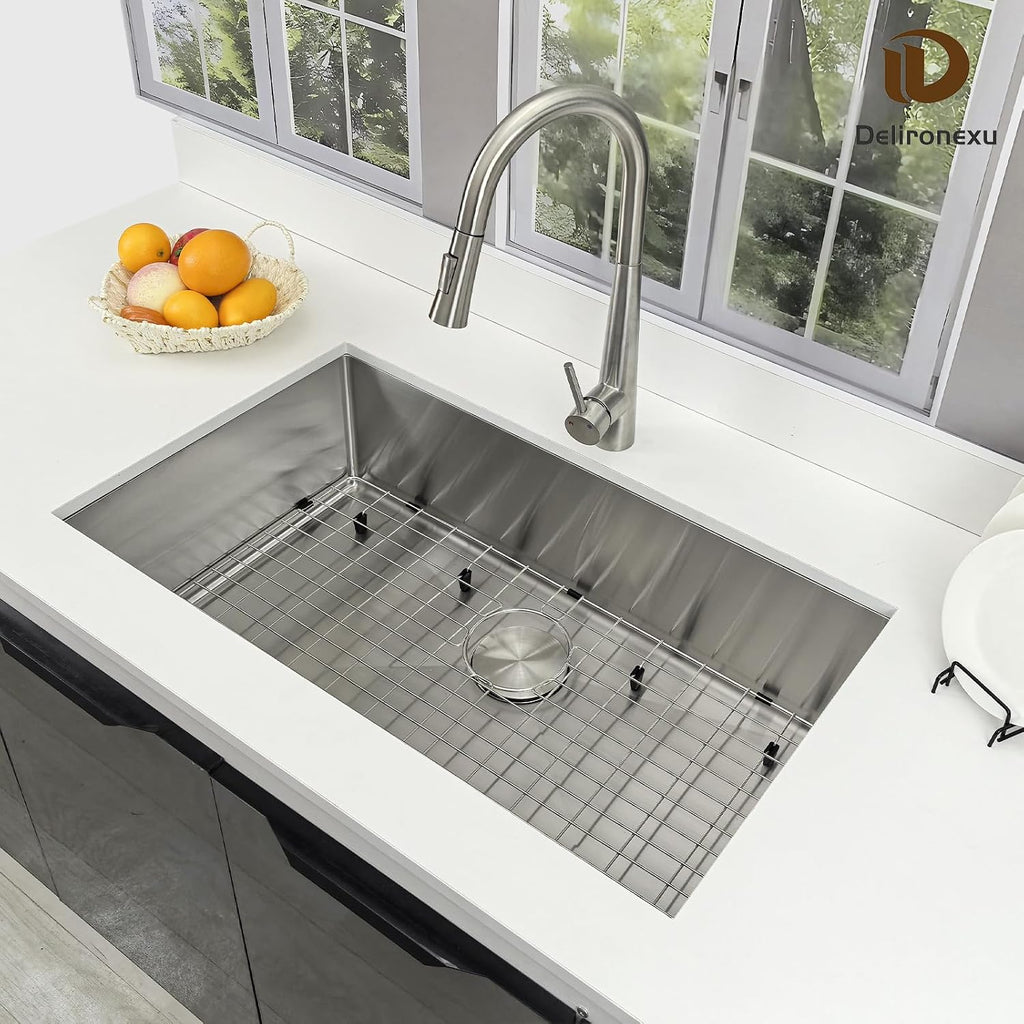 32 Inch Undermount Kitchen Sink - 16 Gauge Stainless Steel Kitchen sink Single Bowl, 32''x18'' Undermount Sink with