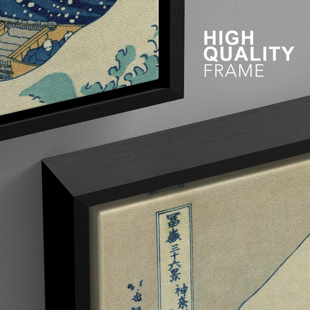 Framed Canvas Print Wall Art Set The Great Wave Off Kanagawa by Hokusai Cultural Historic Oil Painting Fine Art