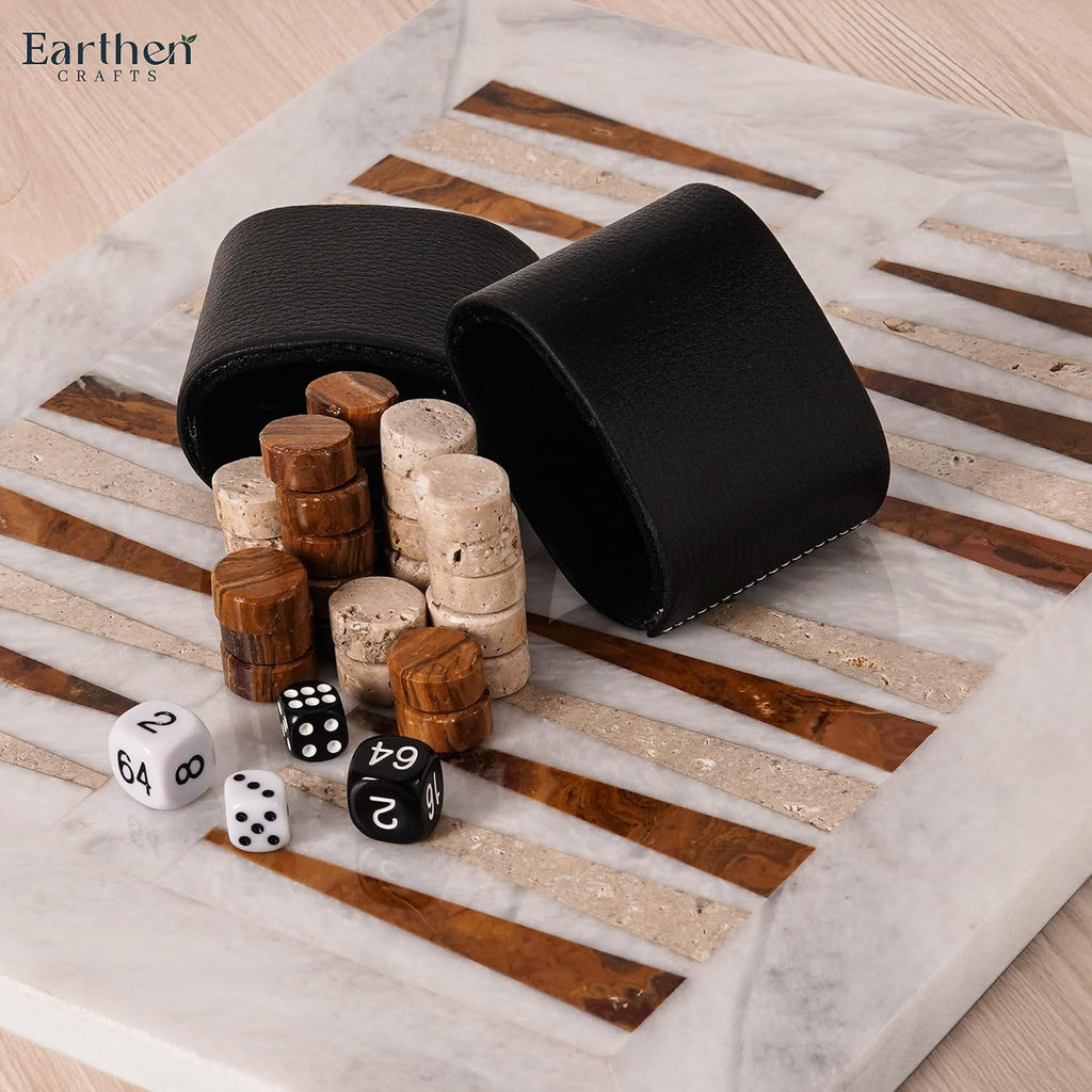 Marble Backgammon Set 16 Inch White Natural Stone Board
