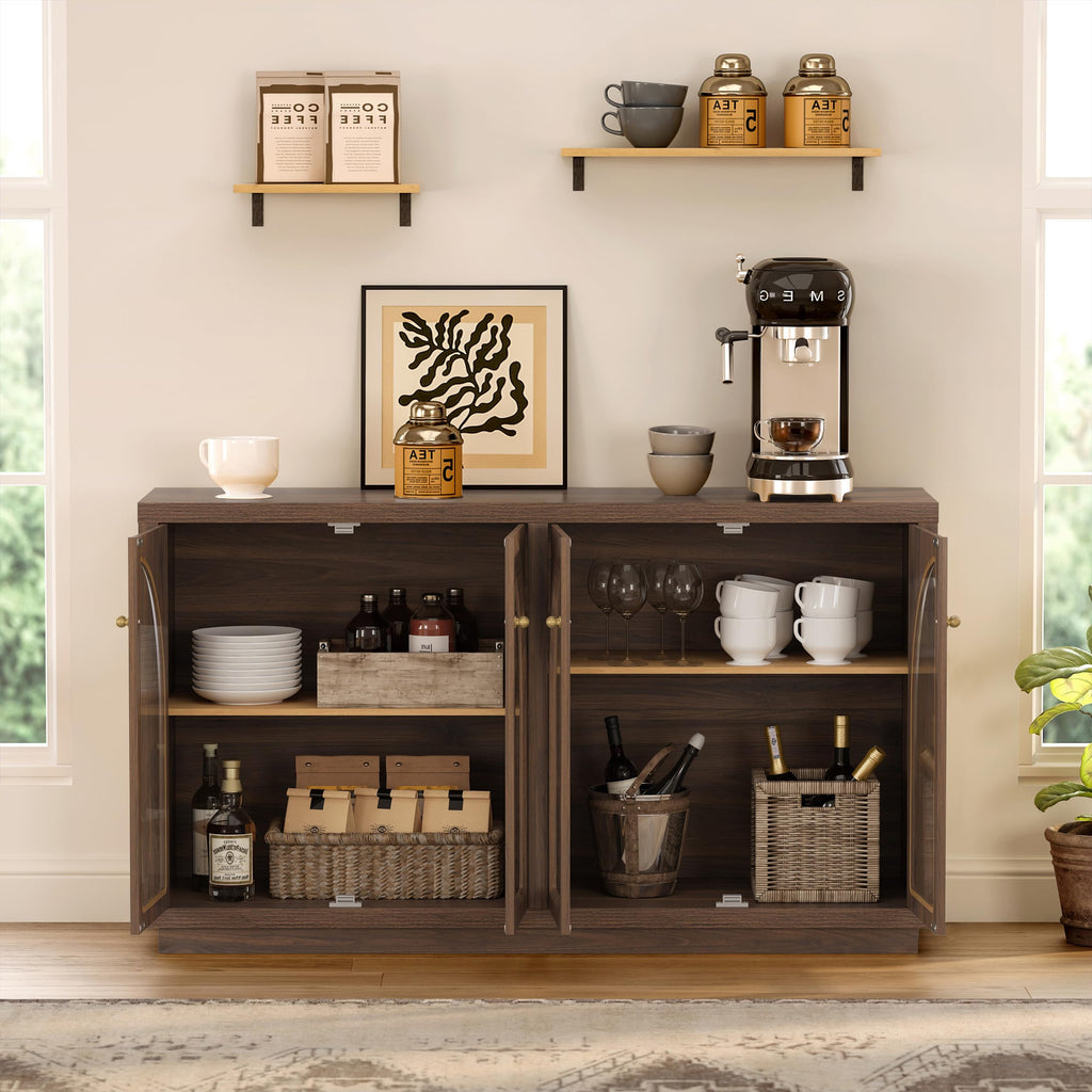 Sideboard Buffet Cabinet with 4 Doors, Modern Accent Storage Cabinet with Adjustable Shelves, Boho Console Table Bar