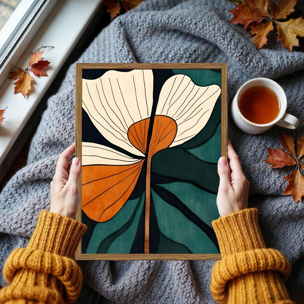 Mid Century Modern Flower Wall Art Vintage Abstract Botanical Wall Decor Painting Set of 2 Mid Century Boho Dark