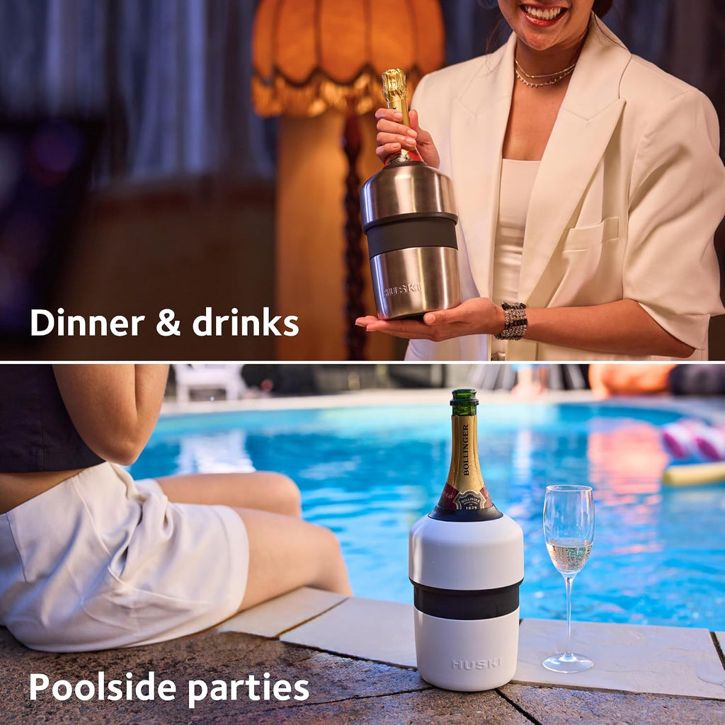 Champagne Chiller | NEW | Award-Winning Iceless Design with Detachable Bottle Stopper | Keeps Wine Cold up to 6 Hours