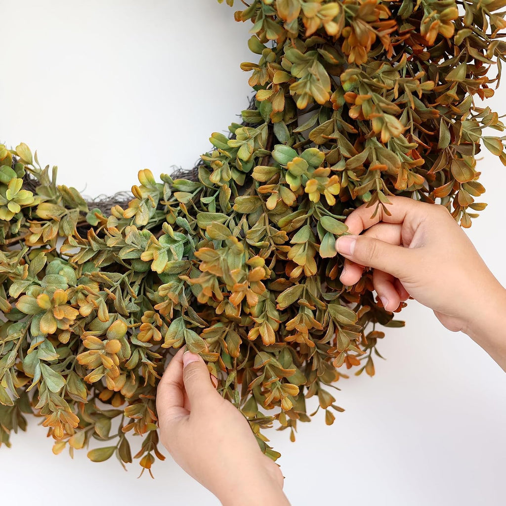 26''Large Artificial Fall Boxwood Wreath for Front Door Decor(Orange-Green)