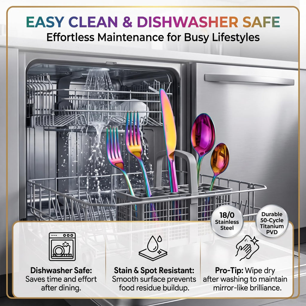 20-Piece Rainbow Silverware Set for 4, 18/0 Stainless Steel Flatware