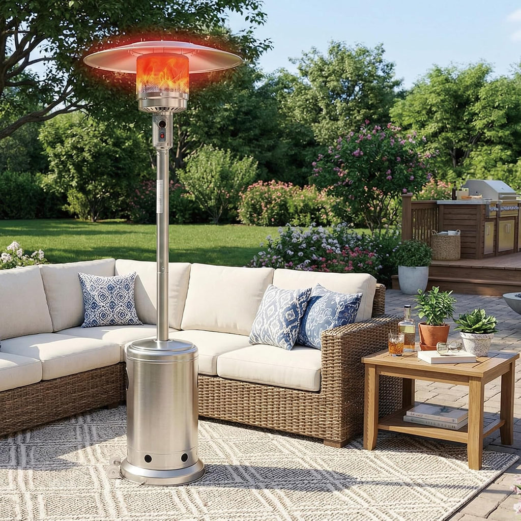 Propane Patio Heater 46,000 BTU with Stainless Steel Design and Wheels Ideal for Backyard, Garden