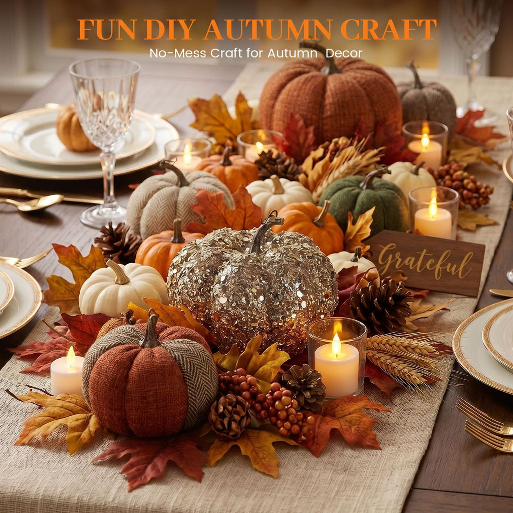 Artificial Glitter Pumpkin, Gold Pumpkin Harvest Table Centerpiece