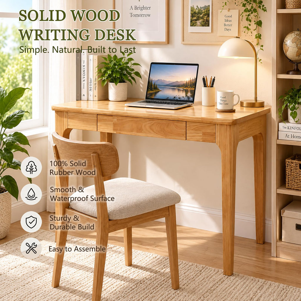 Solid Wooden Desk with Drawers, Small Oak Writing Desk, Study Table, 31.5in