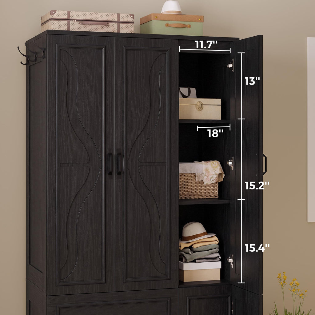 Armoire Wardrobe Closet with 4 Doors and Drawers, Black