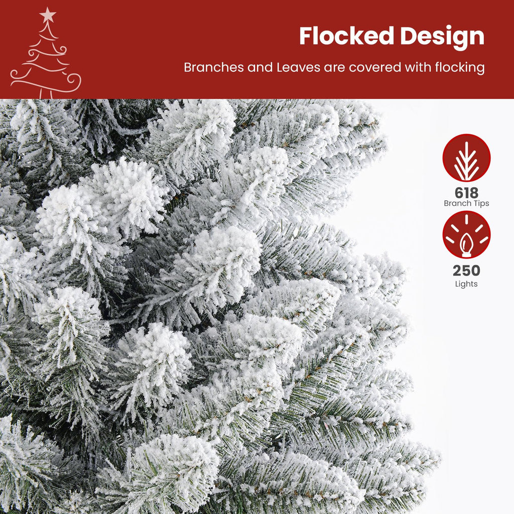 7ft Prelit Snow Flocked Artificial Slim Pencil Christmas Tree