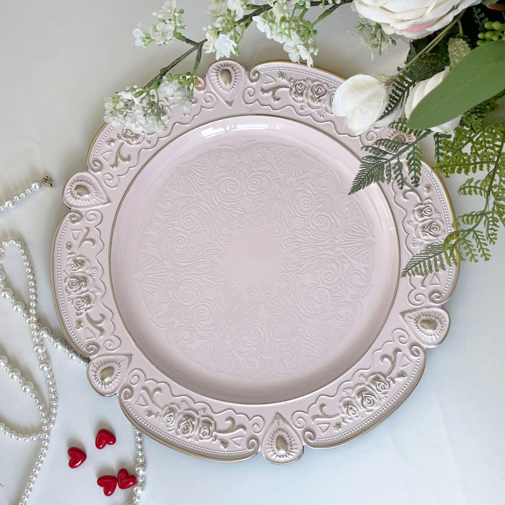 13" Green Charger Plates Set of 6 Floral Embossed Chargers for Dinner Plates, Round Server Ware Charger Plates for