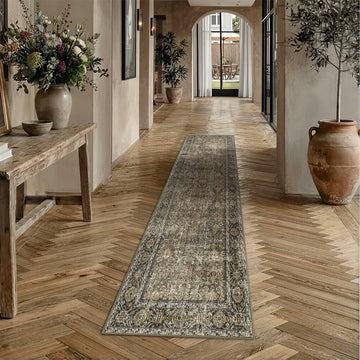Brown Runner Rug 2.6x8 Vintage Traditional Distressed