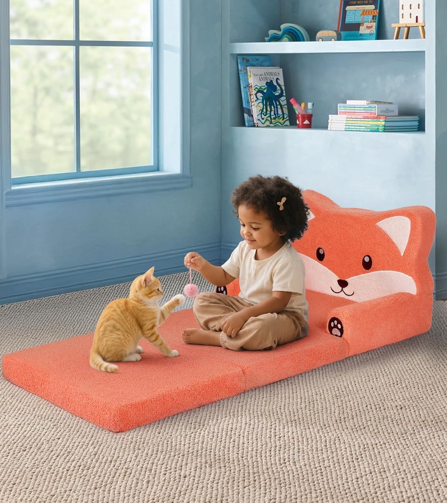 Kids Couch, in-1 Soft Toddler Couch Fold Out with Blanket, Chair Comfy, Foldable Convertible Plush Sofa, Gifts
