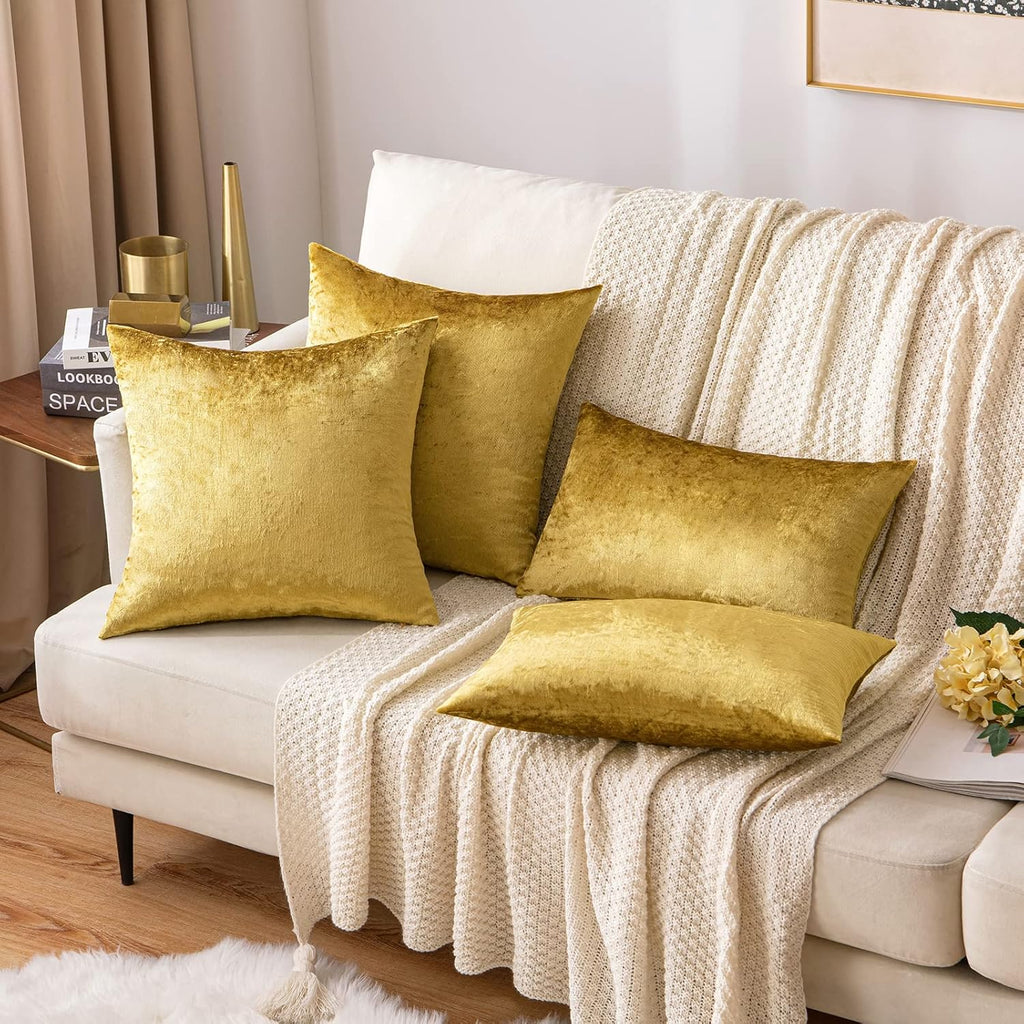 Velvet Throw Pillow Covers 18x18 Inch, Pack of 2 - Golden, Super Soft Decorative Square Cushion Cases Modern Luxury