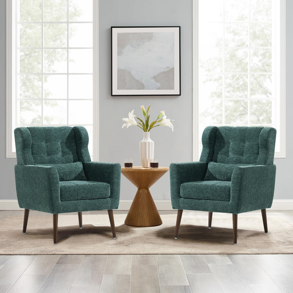 Modern Accent Chair Chenille Fabric Upholstered Tufted Side Chair Wingback Chair, Mid Century Reading Armchair with