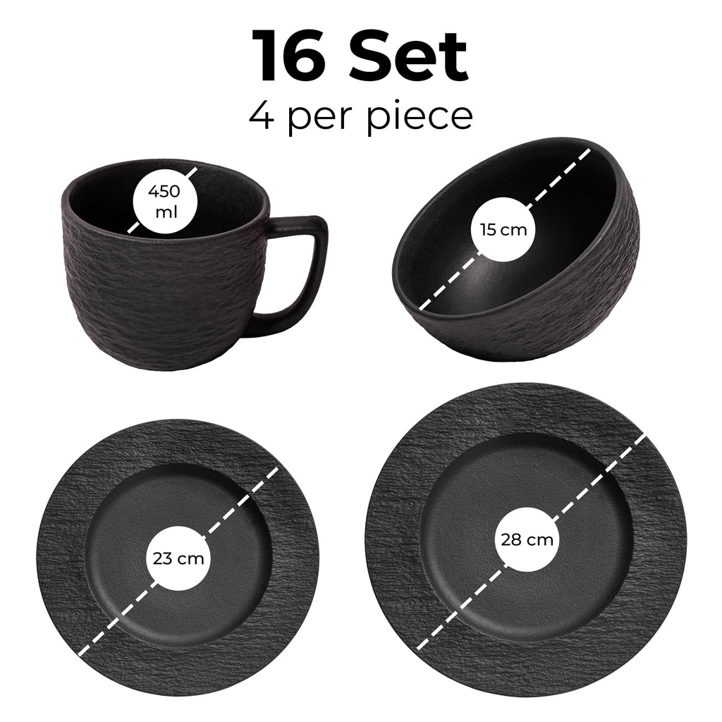 Dinnerware Set/Ceramic Tableware Set (16-Piece) - Oasis (Black)