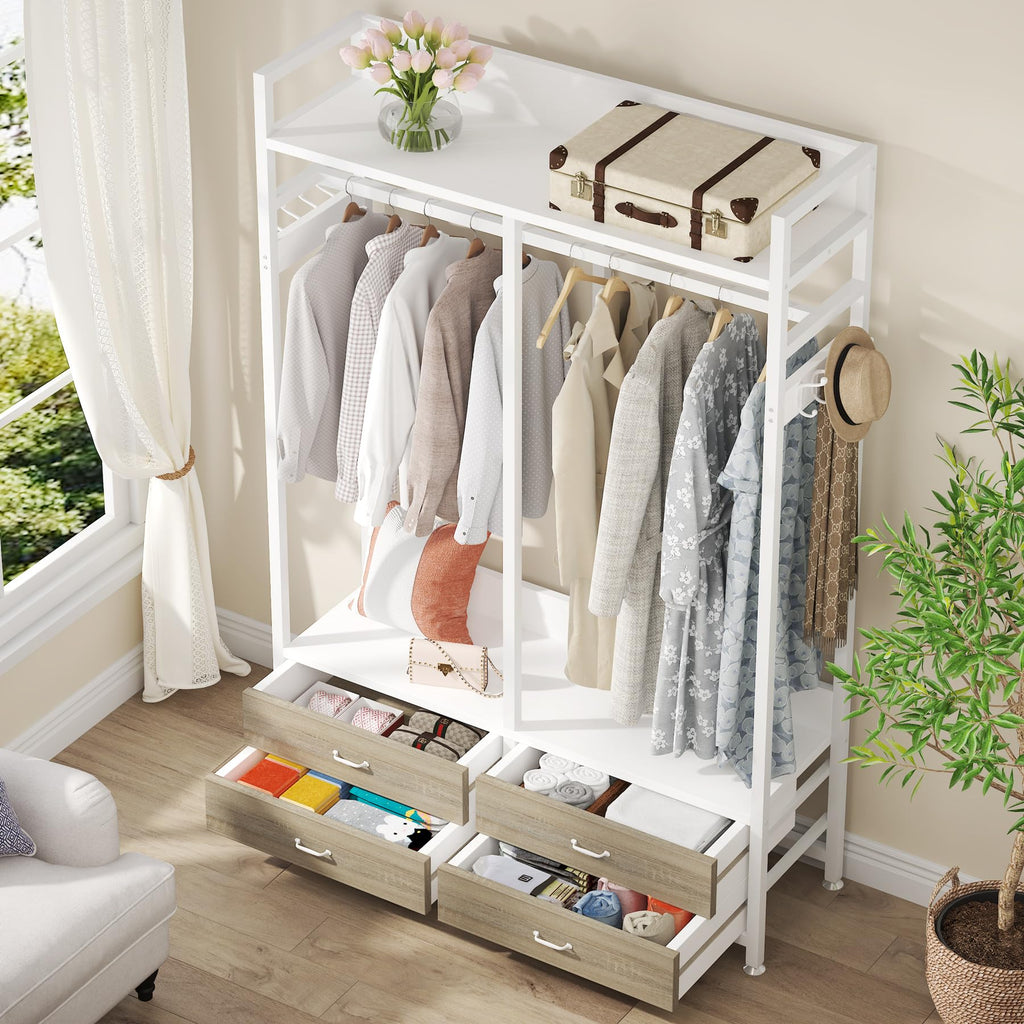 Freestanding Closet Organizer, Garment Rack with 4 Drawers