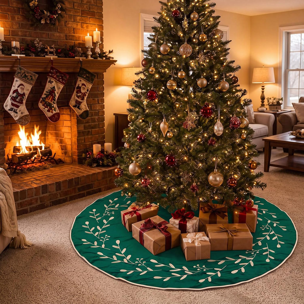 Velvet Christmas Tree Skirt 48'' Double Sided Red Green Vintage