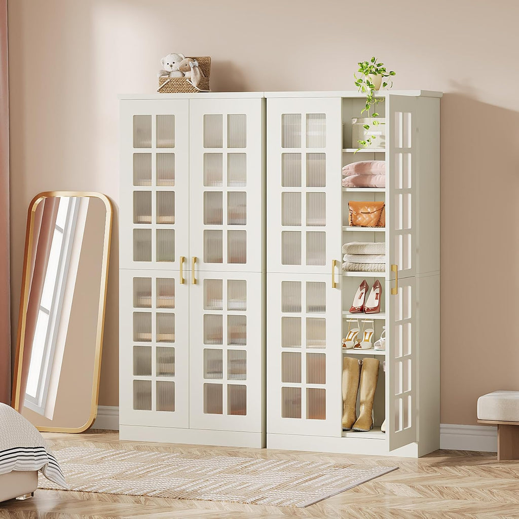 Tall Shoe Cabinet with Doors, 8-Tier Shoe Storage with Adjustable Shelves, Modern Shoe Organizer Shoe Rack Cabinet