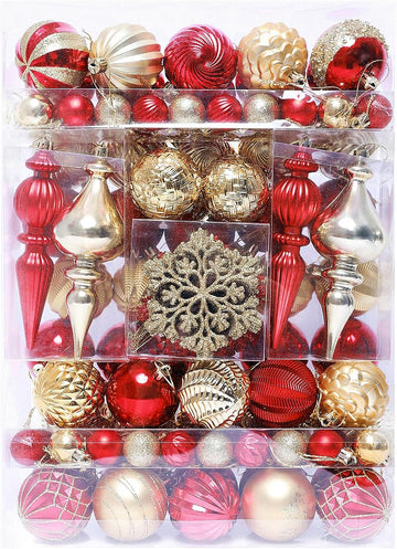 1.18-6.5" Red Gold Christmas Tree Ornaments Decorations Set - Set of 116