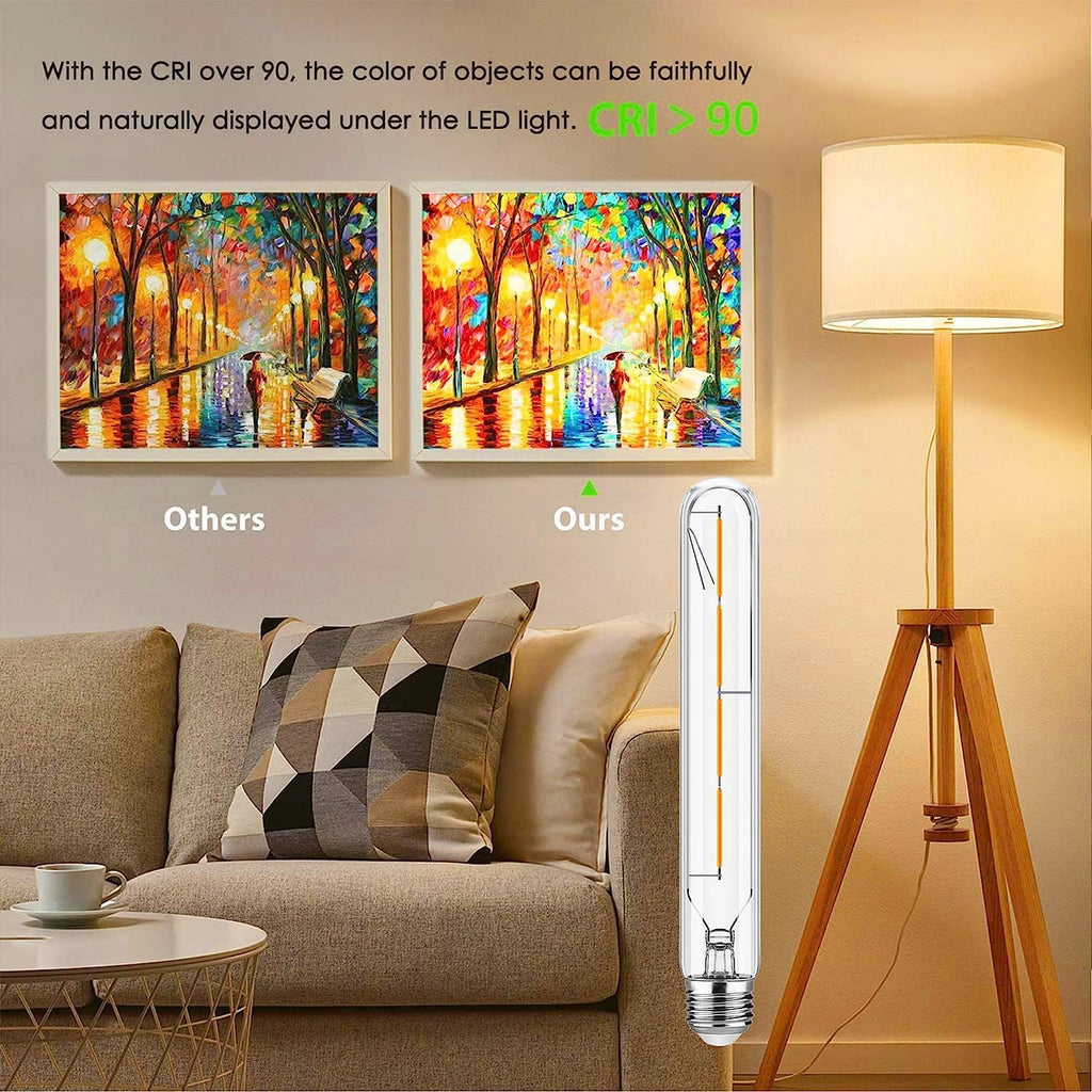 T10 Led Long Bulbs,4W Dimmable Tubular Bulb,40 Watt Equivalent,E26 Edison Style Vintage LED Filament Light Bulb,3000K