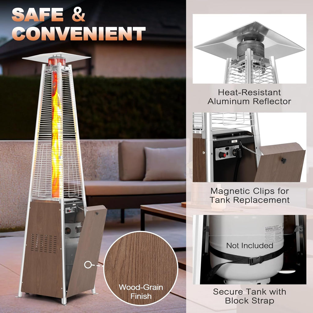 48,000 BTU Pyramid Propane Heater Outdoor Patio Heaters with Wheels, Patio Heater with Glass Tube Deck Porch for