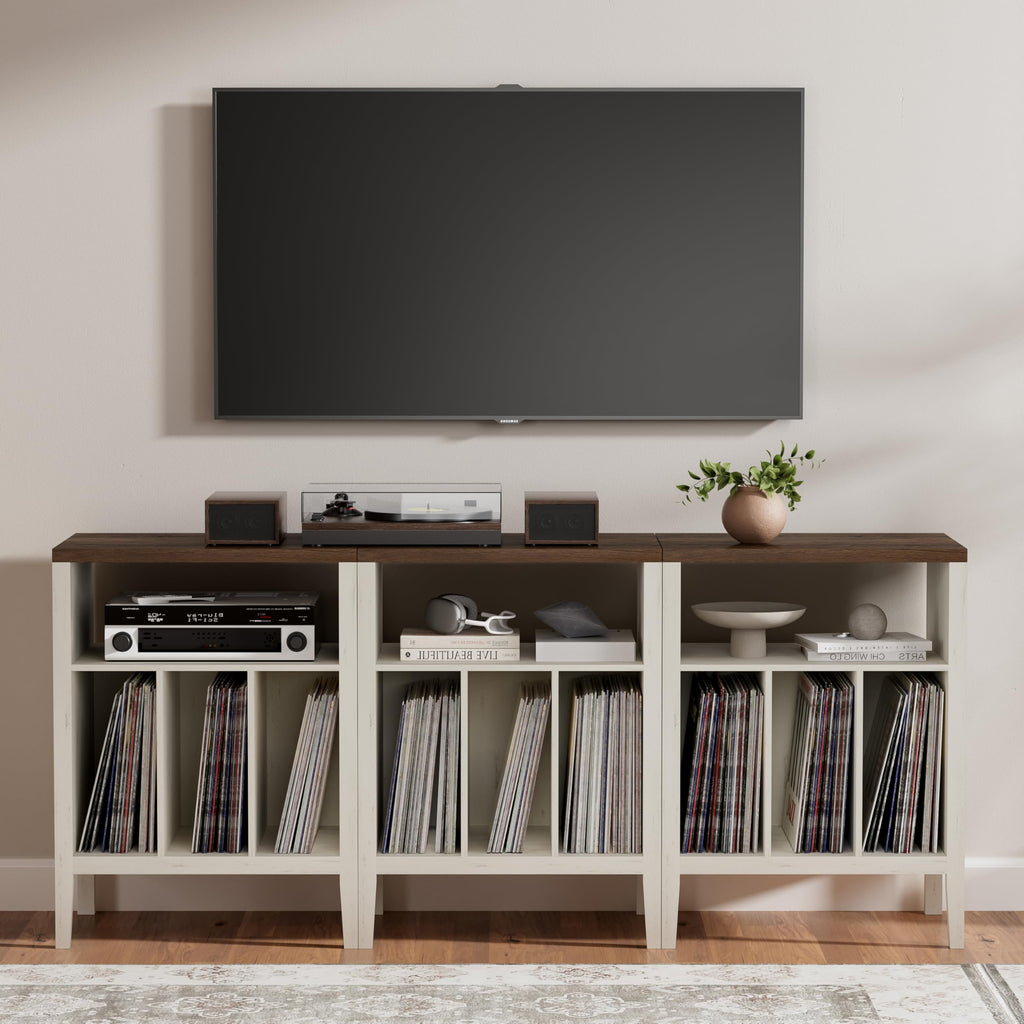 Modern Record Player Stand, Vinyl Record Storage Cabinet with Open Shelf, Wood Records Player Table Cube Storage