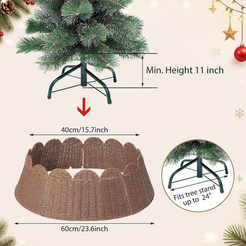 Woven Christmas Tree Collar Rattan Wicker Tree Skirt Stand Base, 24 Inch