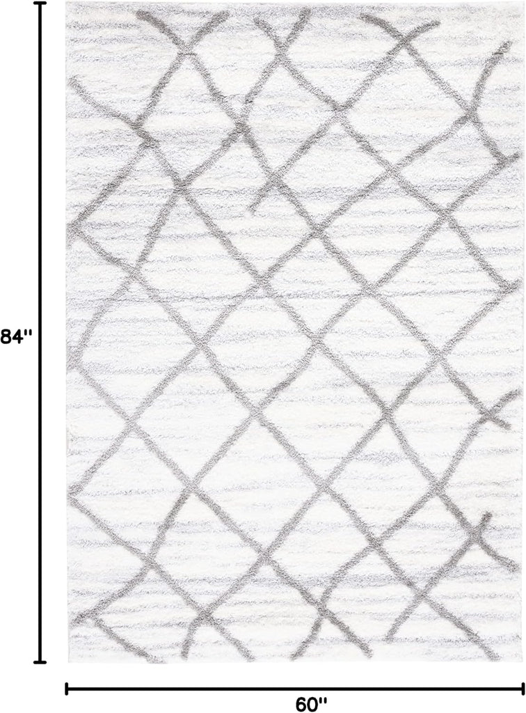 Tahoe Shag Collection Area Rug, White & Grey, Moroccan Boho Design, Non-Shedding & Easy Care, 1.2-inch