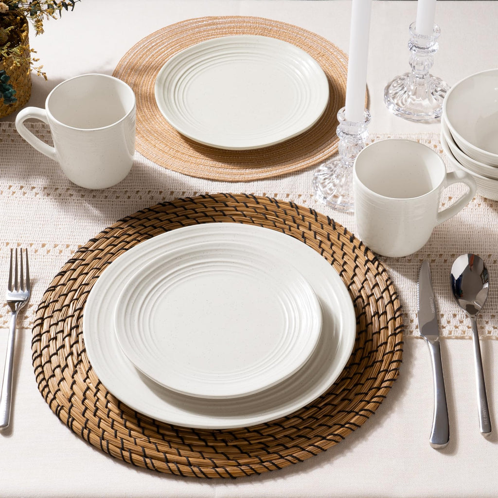 Plates and Bowls Sets 12-Piece Stoneware Dinnerware Sets, Dishes Set for 4, Speckled Hand-made Reactive Glaze Dish