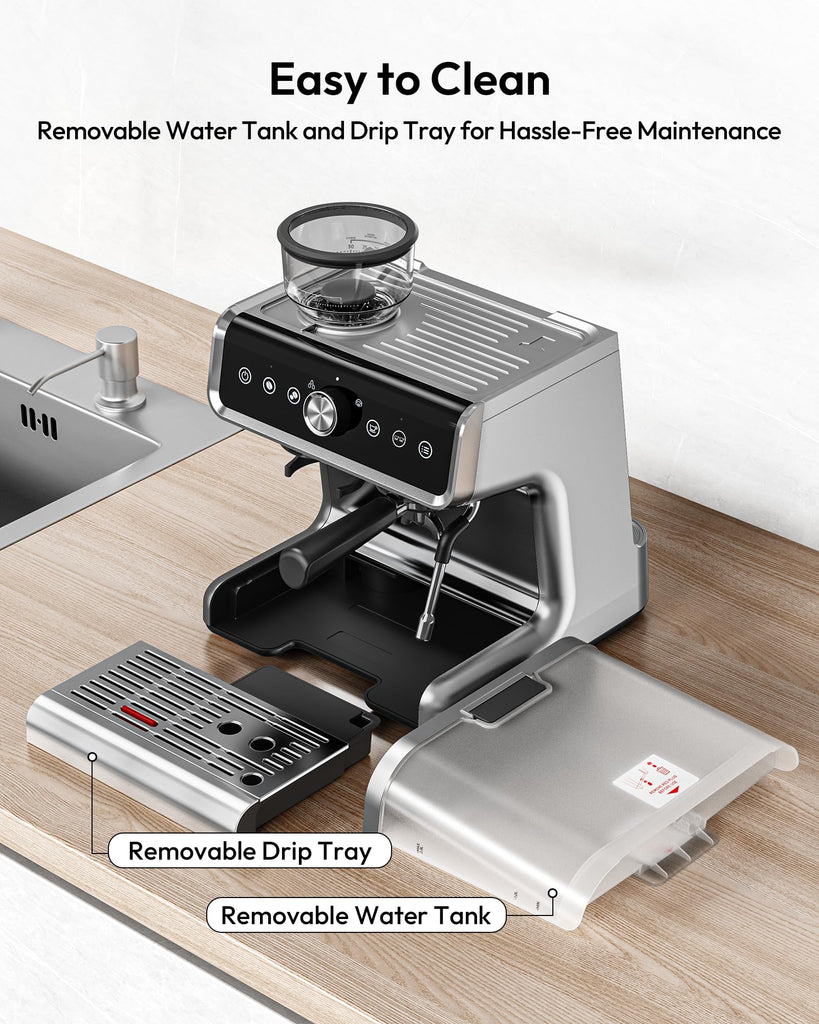 20 Bar Espresso Machine with Grinder and Milk Frother