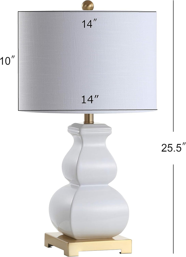 25.5" White/Gold Ceramic Table Lamp Bedroom, White Linen Shade, Modern Footed Vase Bedside Lamp, LED Bulb Included