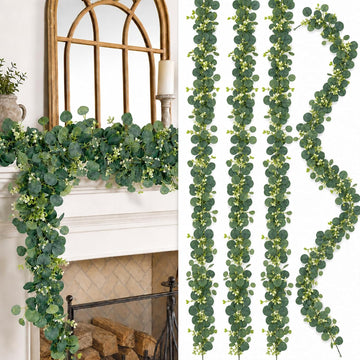 6Ft Artificial Eucalyptus Garland, Faux Eucalyptus Plants Greenery Leaves Fake Vines for Table Home Wedding - Set of 4