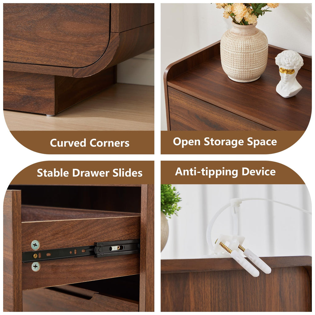 Curved 6 Drawer Dresser, Modern 53-Inch Chest of Drawers, Wood Storage Dresser Organizers with Hidden Handles, 6
