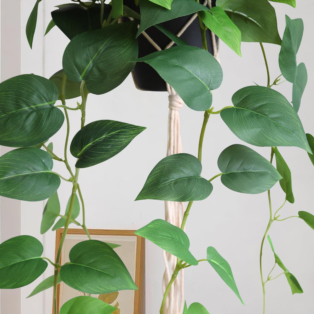 Fake Hanging Plants Artificial Decor Indoor Realistic Silk Devil's Ivy Hanging Potted Plants Faux Greenery Plant